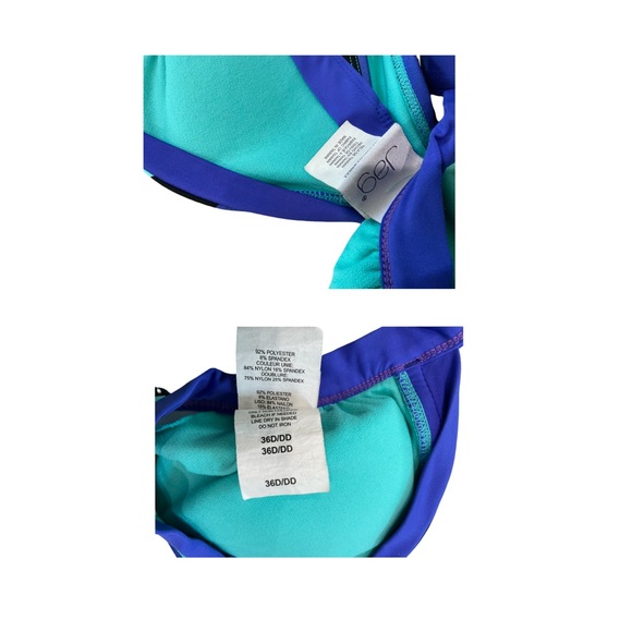 Jag Bikini Set Blue Teal Stripe Halter Tie Side Bottoms 36D/DD Large - Picture 7 of 10
